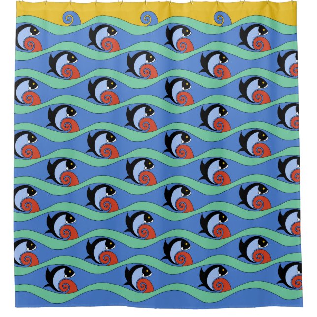 1930s Art Deco Fish - L.A> Union Station Tiles Shower Curtain (Front)