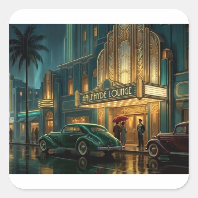 1930's Art Deco Scene Halfhyde Lounge Square Sticker (Front)