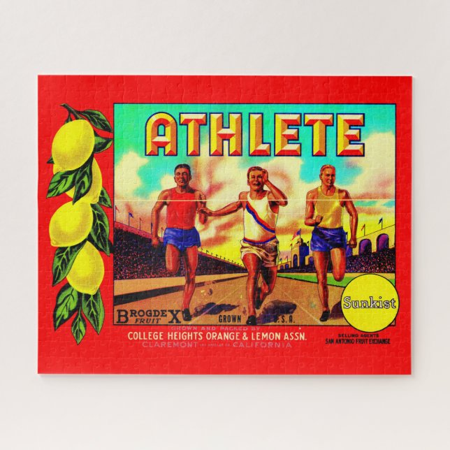 1930s Athlete fruit crate label Jigsaw Puzzle (Horizontal)
