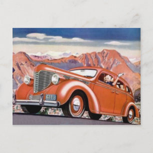 1930's Blonde in a Red Motor Car  Postcard