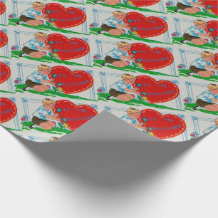 1930s boy picking flowers Be My Valentine Wrapping Paper