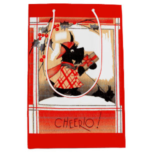 1930s Christmas Scottie dog says ‘Cheerio’ Medium Gift Bag
