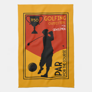 1930's Classic Golf Art Print Tea Towel