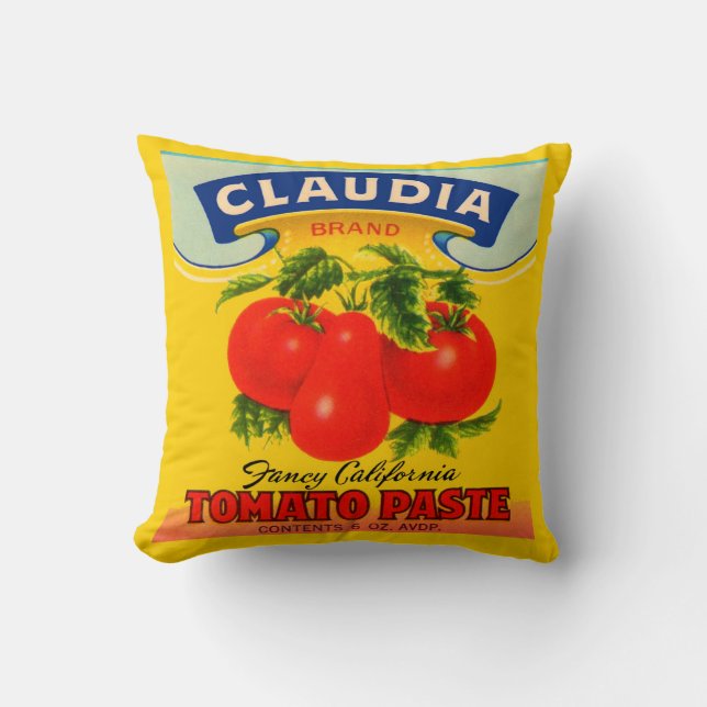 1930s Claudia tomato paste label print Cushion (Front)