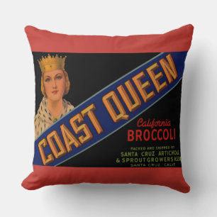 1930s Coast Queen broccoli crate label Cushion