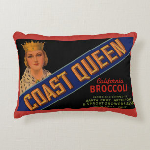 1930s Coast Queen broccoli crate label Decorative Cushion