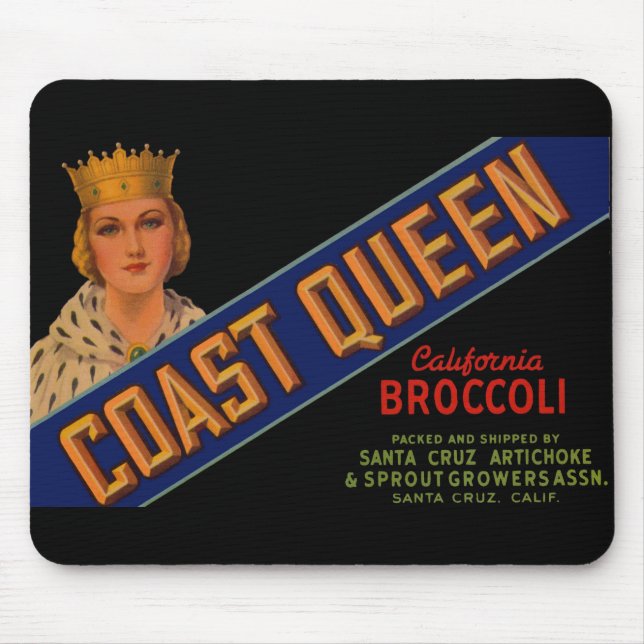 1930s Coast Queen broccoli crate label Mouse Pad (Front)