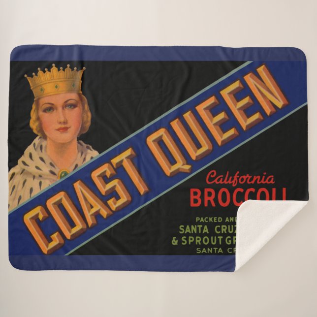  1930s Coast Queen broccoli crate label Sherpa Blanket (Front (Horizontal))
