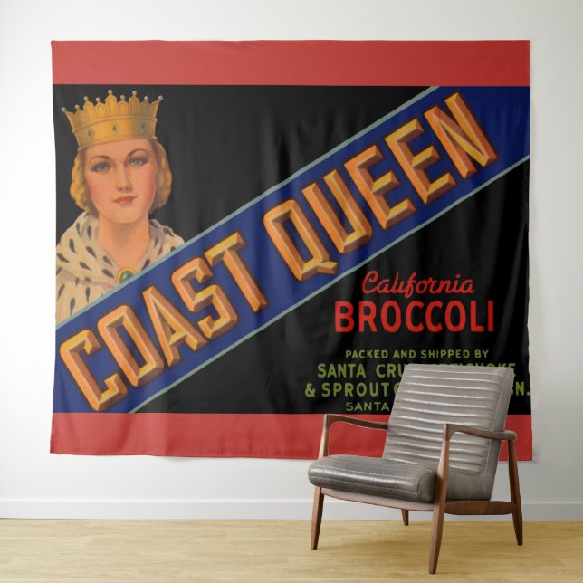  1930s Coast Queen broccoli crate label Tapestry (In Situ (Horizontal))