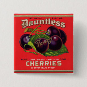 1930s Dauntless Cherries in Heavy Syrup can label 15 Cm Square Badge