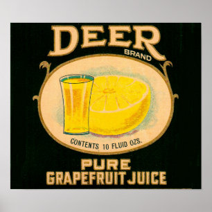 1930s Deer Brand Grapefruit Juice label Poster