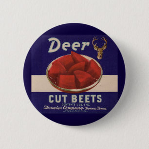 1930s Deer Cut Beets can label 6 Cm Round Badge