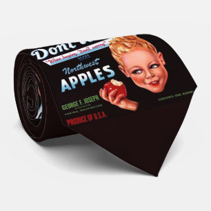 1930s Don’t Worry apples fruit crate label print Tie