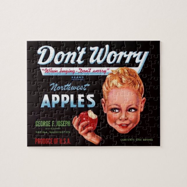 1930s Don’t Worry brand apples fruit crate label Jigsaw Puzzle (Horizontal)