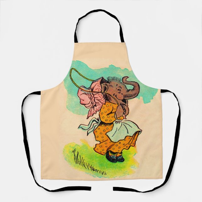 1930s dressed elephant jumping rope print apron (Front)