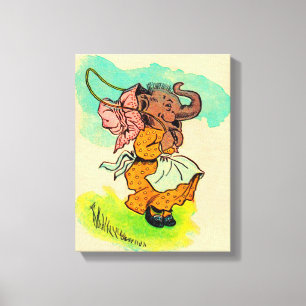 1930s dressed elephant playing jump rope canvas print
