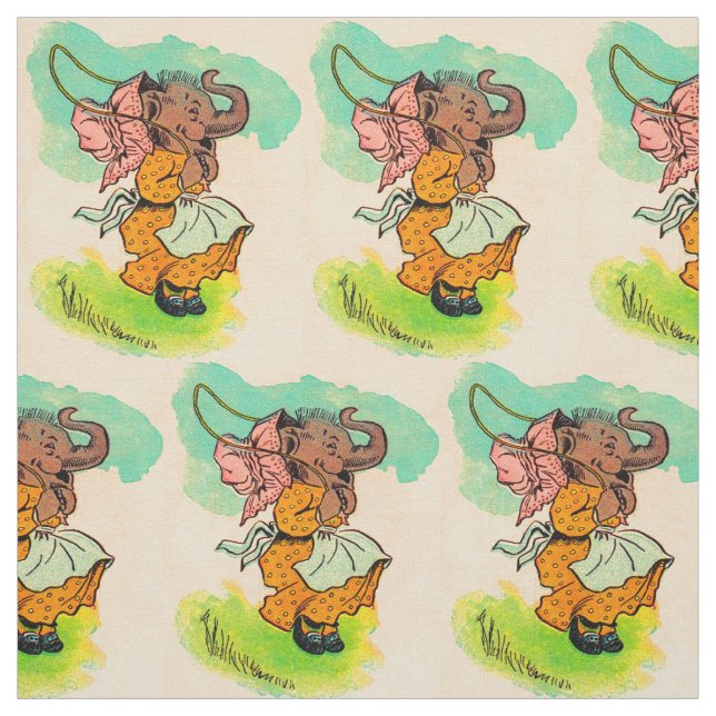 1930s dressed elephant playing jump rope fabric (Swatch)
