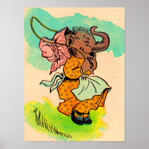 1930s dressed elephant playing jump rope poster