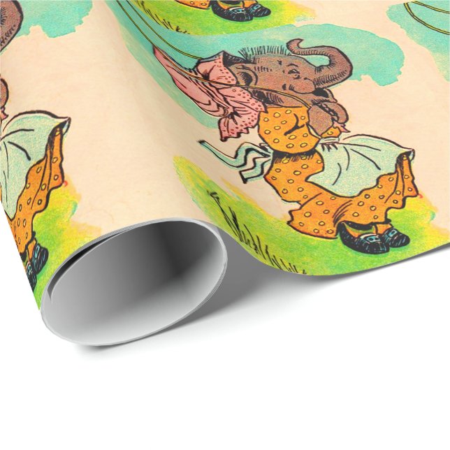 1930s dressed elephant playing jump rope wrapping paper (Roll Corner)