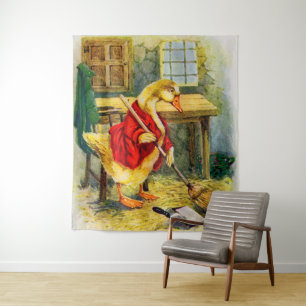 1930s duck sweeping the floor print tapestry