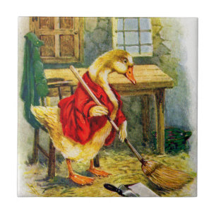 1930s duck sweeping the floor tile
