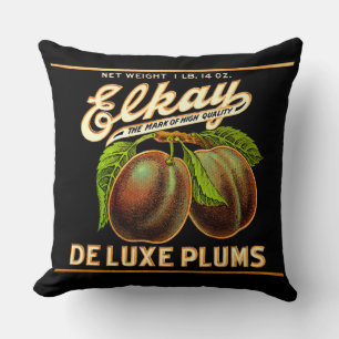 1930s Elkay Deluxe Plums label print Cushion