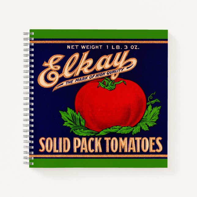  1930s Elkay Solid Pack Tomatoes can label Notebook (Front)