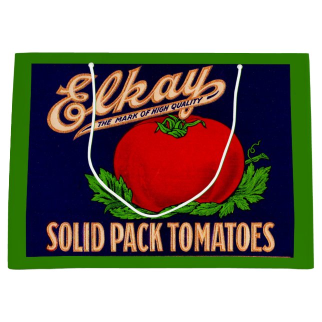  1930s Elkay Solid Pack Tomatoes can label print Large Gift Bag (Front)