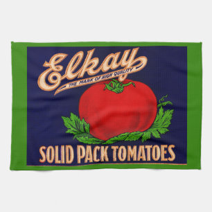 1930s Elkay Solid Pack Tomatoes can label print Tea Towel