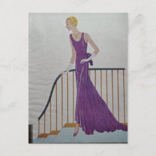 1930s Fashion Woman in Purple Dress  Postcard