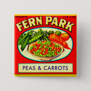 1930s Fern Park peas and carrots label 15 Cm Square Badge