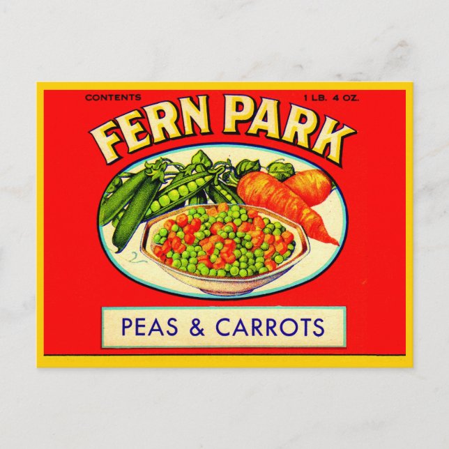 1930s Fern Park peas and carrots label Postcard (Front)