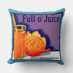 1930s Full o’ Juice orange crate label print Cushion
