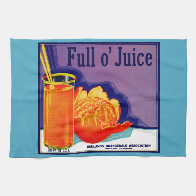 1930s Full o’ Juice orange crate label print Tea Towel (Horizontal)