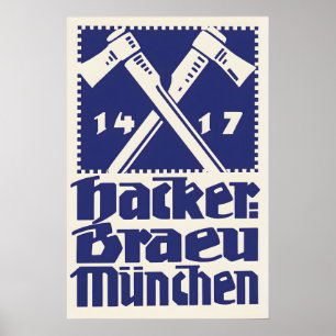1930s German Beer advertisement Poster Hackerbräu