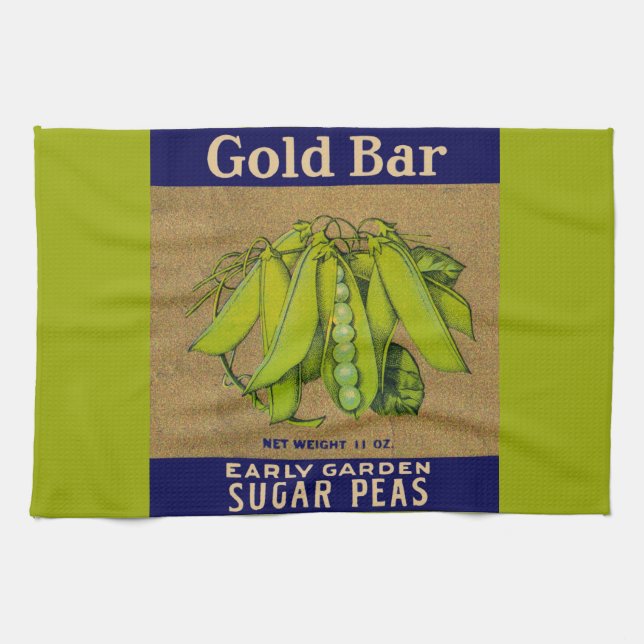1930s Gold Bar sugar peas can label Tea Towel (Horizontal)