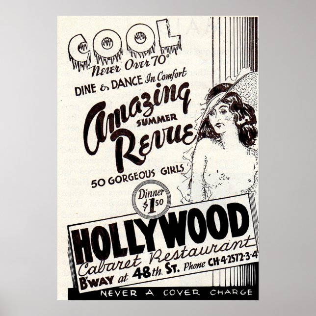 1930s Hollywood Cabaret Restaurant ad Poster (Front)
