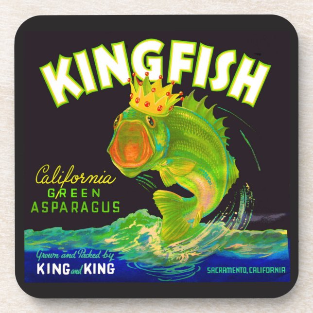1930s Kingfish asparagus crate label Coaster (Front)