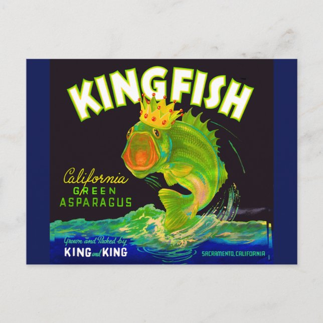 1930s Kingfish asparagus crate label Postcard (Front)