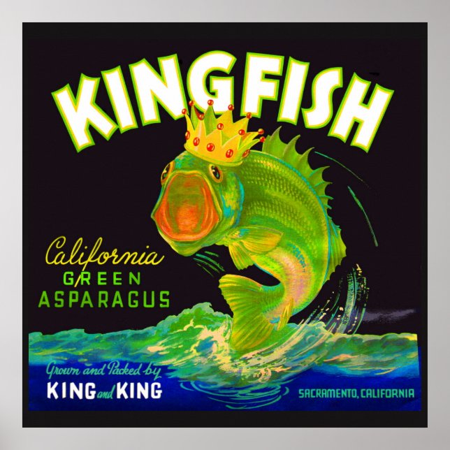 1930s Kingfish asparagus crate label Poster (Front)