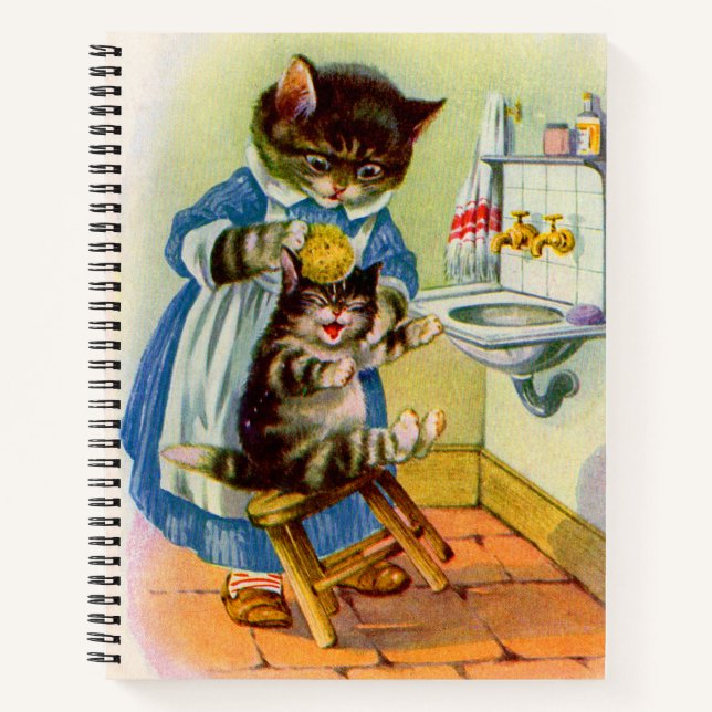 1930s kitty mama washes her kitten notebook (Front)