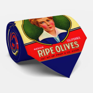 1930s LaPerla Olives label print Tie