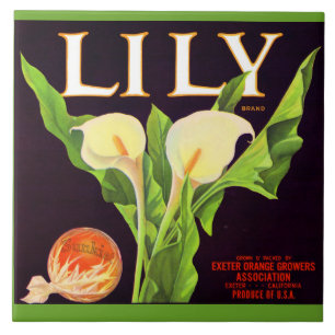 1930s Lily orange crate label print Tile
