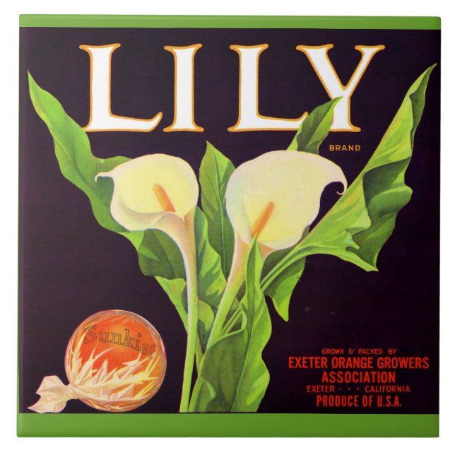 1930s Lily orange crate label print Tile (Front)