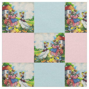 1930s mama kitty and baby kitty visit ducks prrint fabric