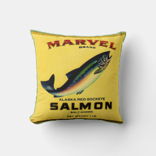 1930s Marvel salmon can label print Cushion