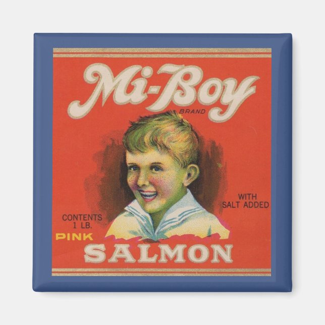 1930s Mi-Boy pink salmon can label Magnet (Front)