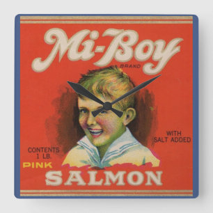 1930s Mi-Boy pink salmon can label Square Wall Clock
