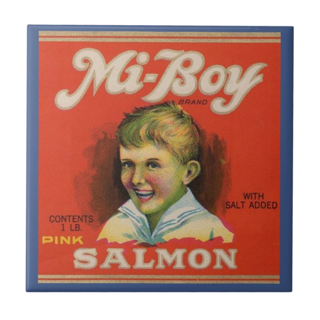 1930s Mi-Boy pink salmon can label Tile (Front)