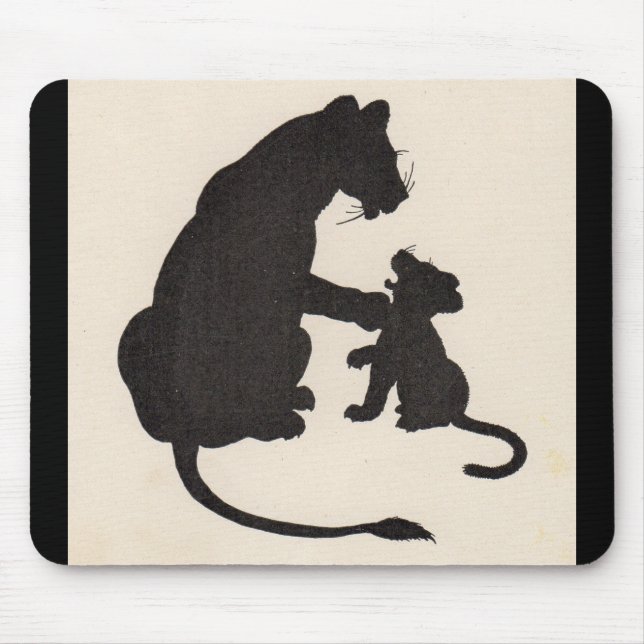 1930s mother lion and cub silhouette mouse pad (Front)
